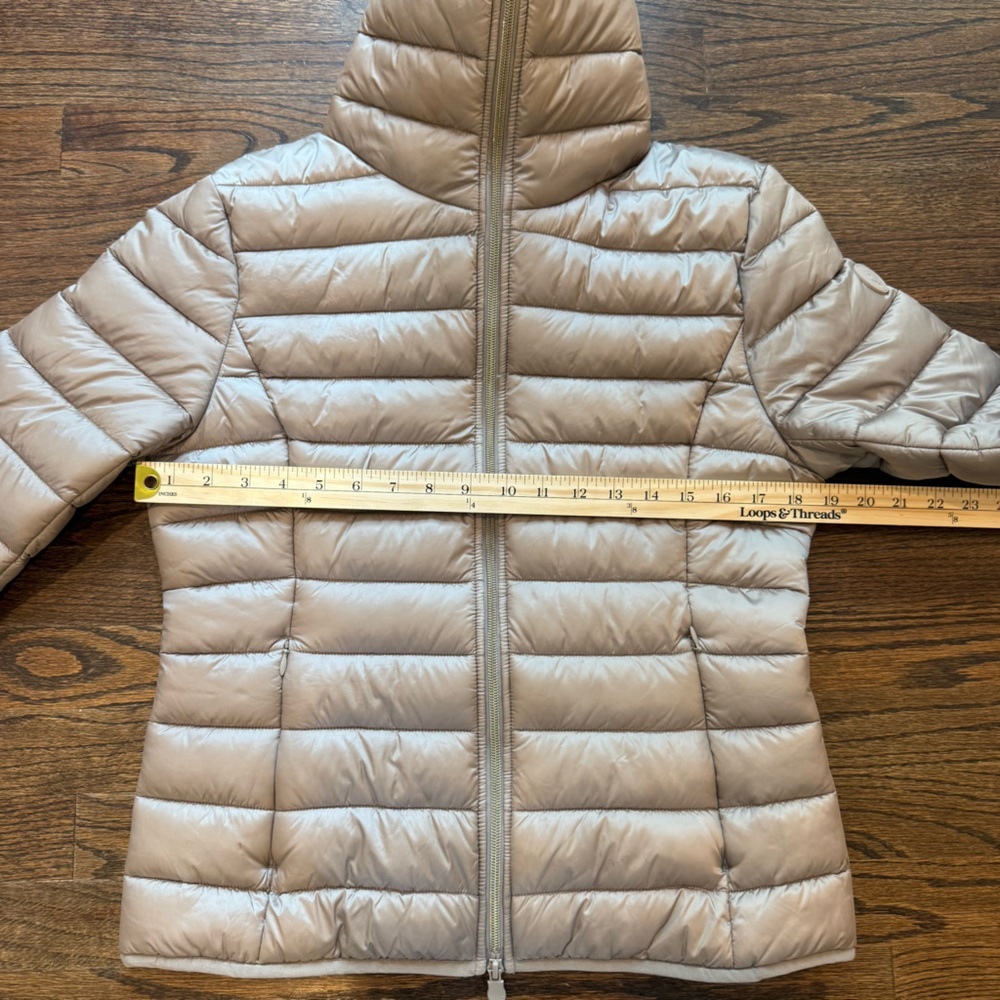 SAVE THE DUCK Alexis Shore Beige Hooded Puffer Jacket Sz 2/M 100% animal free - Picture 5 of 12